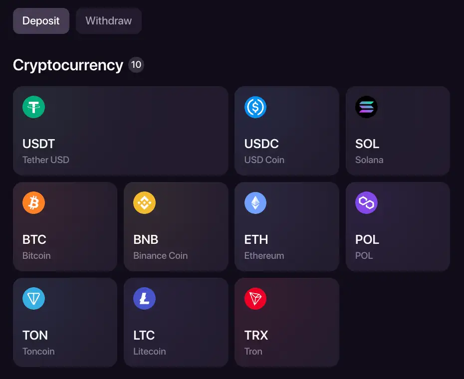 Área de levantamento CHEXX com seleção de criptomoeda