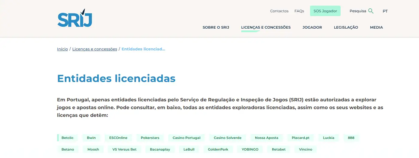 Registo oficial do SRIJ com entidades licenciadas para jogo online em Portugal